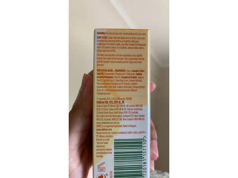 Simple 10% Vitamin C + E + F Booster Serum, 30 mL