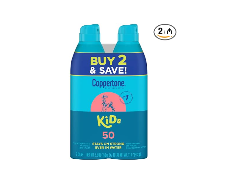 Coppertone Kids Sunscreen Spray, SPF 50, 5.5 oz/156 g , Pack Of 2