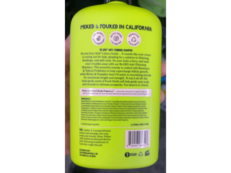 California Naturals Re:Gro Anti-Thinning Shampoo, 16.5 fl oz/487 mL