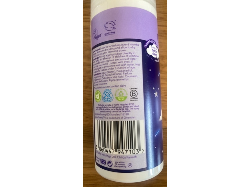 Childs Farm Slumber Time Sleep Mist, Lavender & Moon Milk, 3.3 fl oz/100 mL