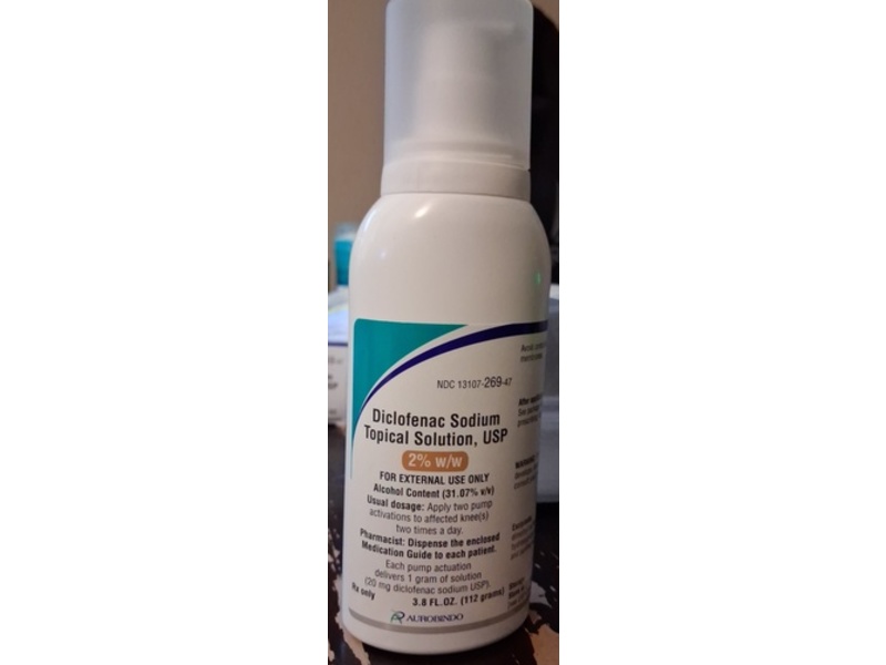 Diclofenac Sodium Topical Solution, USP 2% w/w, 3.8 fl oz/112 g, Aurobindo (RX)