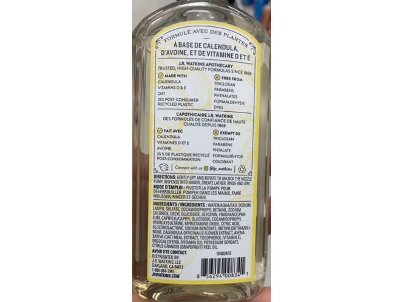 J.R. Watkins Liquid Hand Soap, Lemon, Citron, 11 fl oz/325 mL