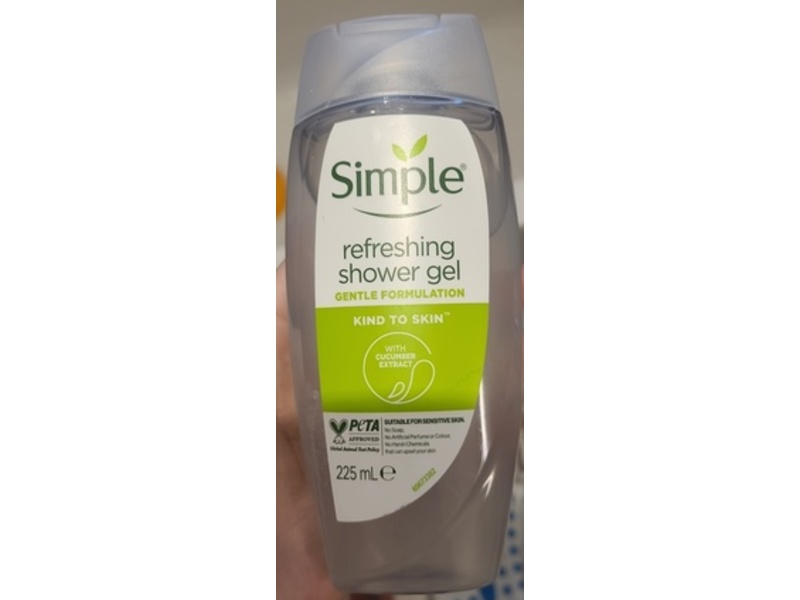 Simple Refreshing Shower Gel, Cucumber, 225 mL