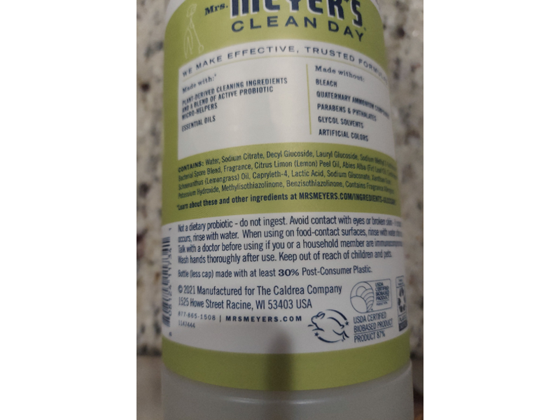 Mrs. Meyer's Clean Day Probiotic Multi-Surface Concentrate Cleaner, Lemon Verbena, 32 fl oz/946 mL