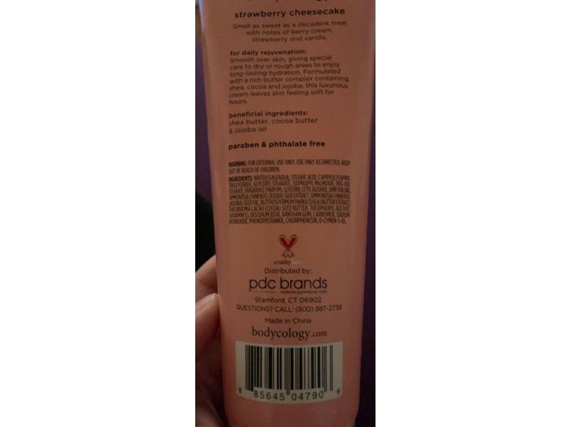 Bodycology Body Cream, Strawberry Cheesecake, 8 oz/227 g