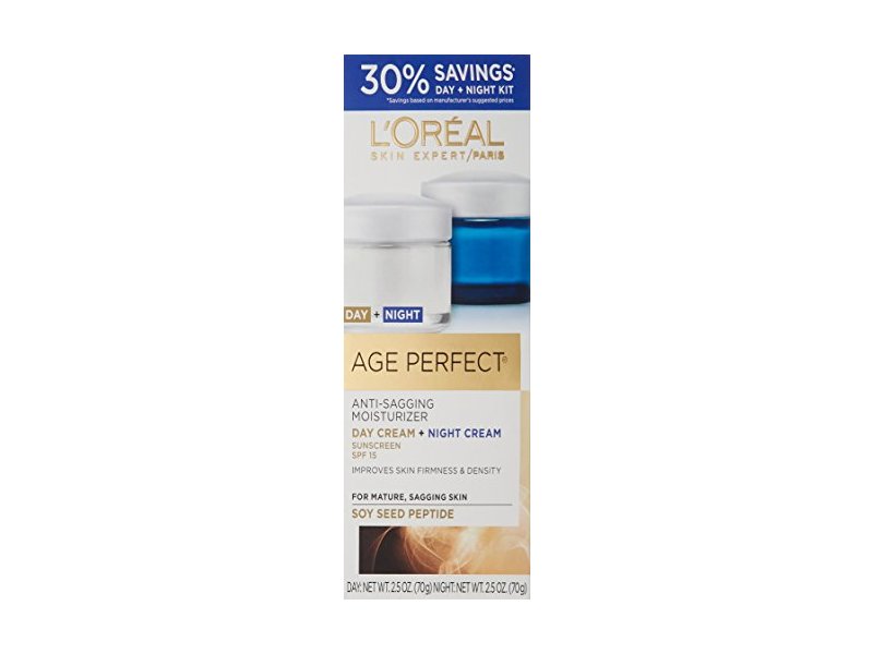 L'Oreal Paris Age Perfect Anti-Sagging Day Face Moisturizer + Night Cream Gift Set, SPF 15, 2.5 oz/70