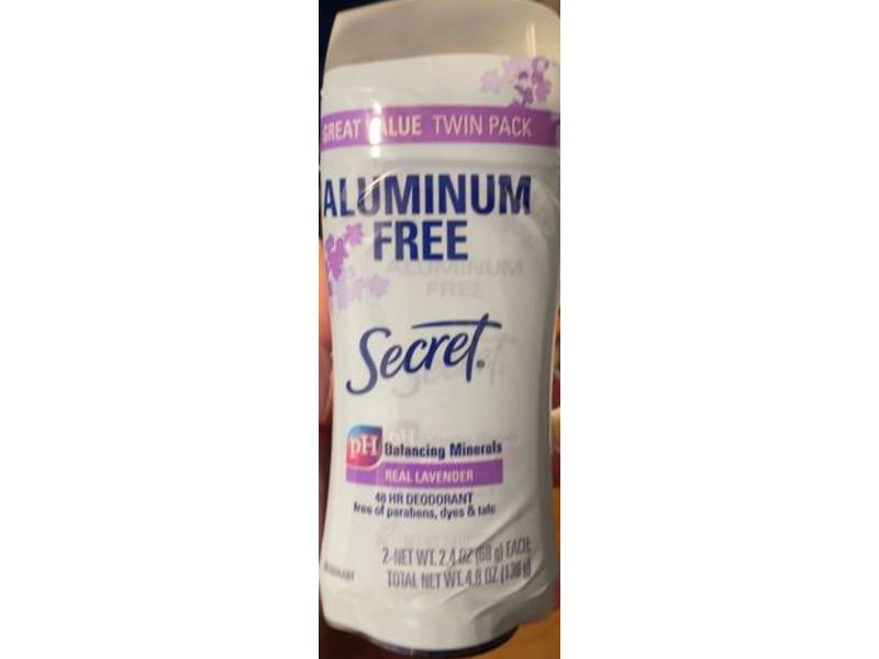 Secret Aluminum Free Deodorant, Real Lavender, 2.4 oz/68 g, 2 Count