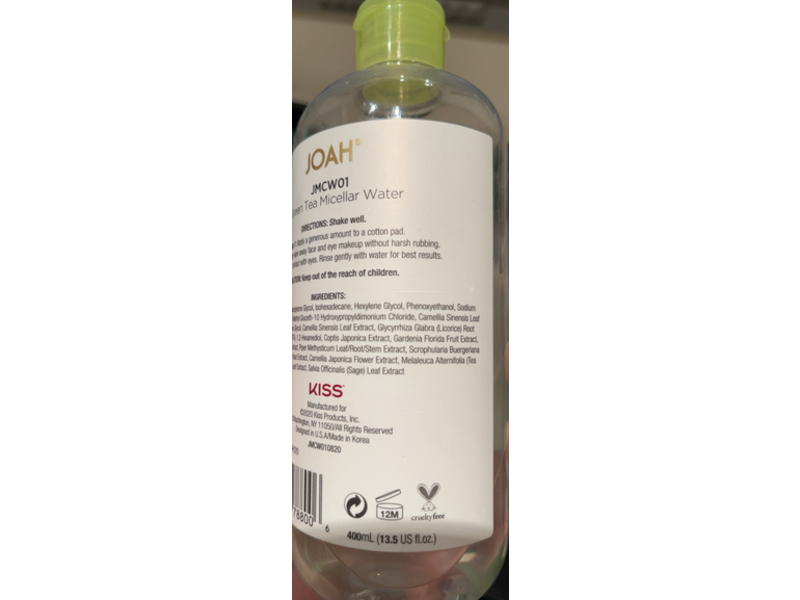 Joah Love You Matcha Green Tea Micellar Water, 13.5 oz/400 mL