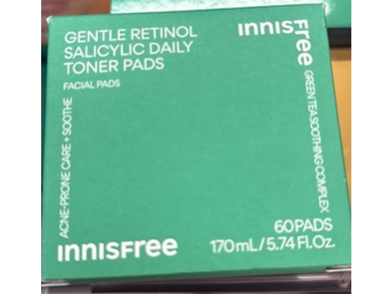 Innisfree Gentle Retinol Salicylic Daily Toner Pads, 5.74 fl oz/170 mL, 60 Count