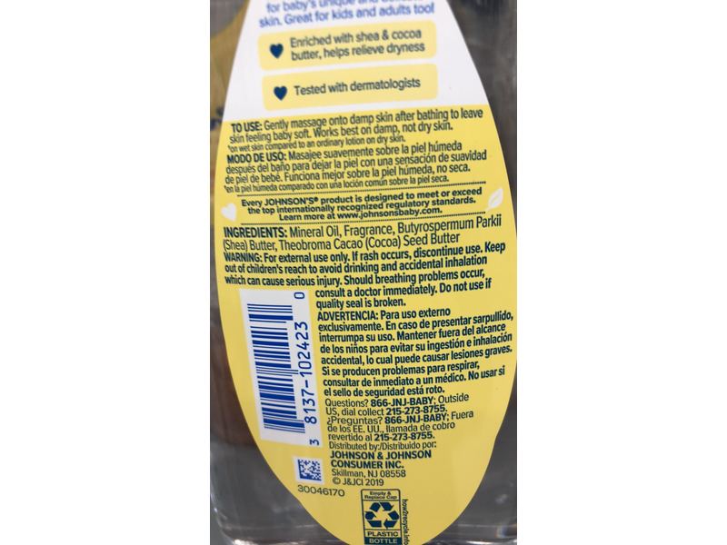 Johnson's Baby Oil, Shea & Cocoa Butter Oil