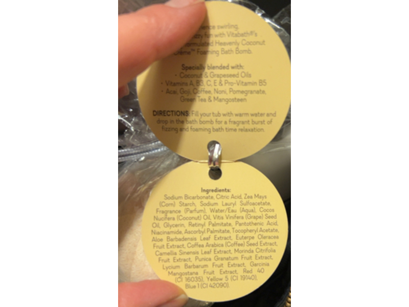 Vitabath Heavenly Coconut creme Foaming Bath Bomb, 4.2 oz/120 g