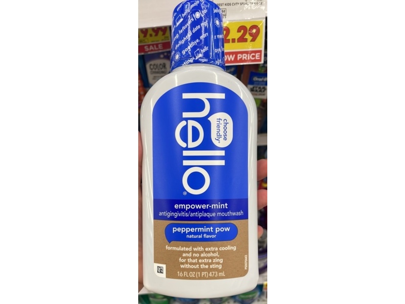 Hello Empower-Mint Antiplaque Mouthwash, Peppermint Pow, 16 fl oz/473 mL, Pack Of 3
