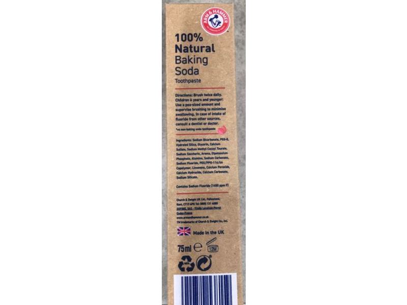 Arm & Hammer 100% Natural Baking Soda Toothpaste, 75 mL