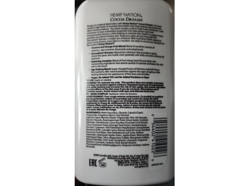 Australian Gold Moisturizing Tan Extender, Cocoa Dreams, 18 fl oz/535 mL