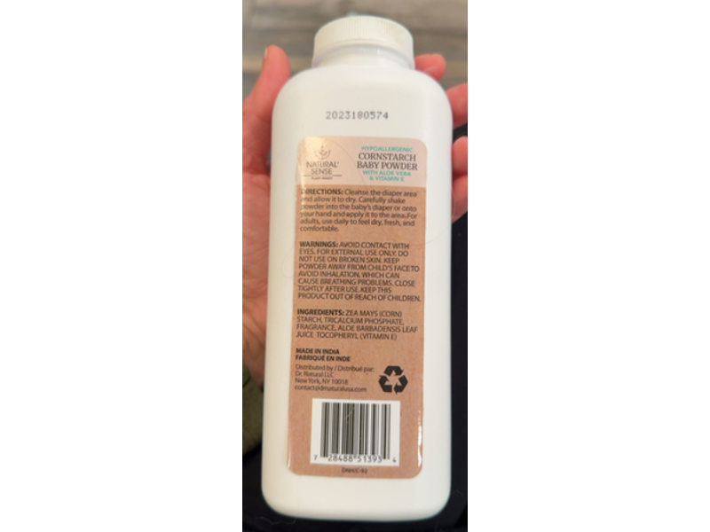 Natural Sense Cornstarch Baby Powder with Aloe Vera & Vitamin E, 9 oz/255 g