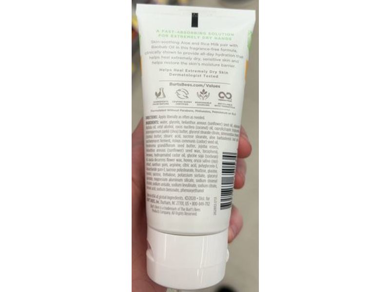 Burt's Bees Healing Hand Cream, Aloe & Rice Milk, Sensitive, 2.5 oz/70.8 g