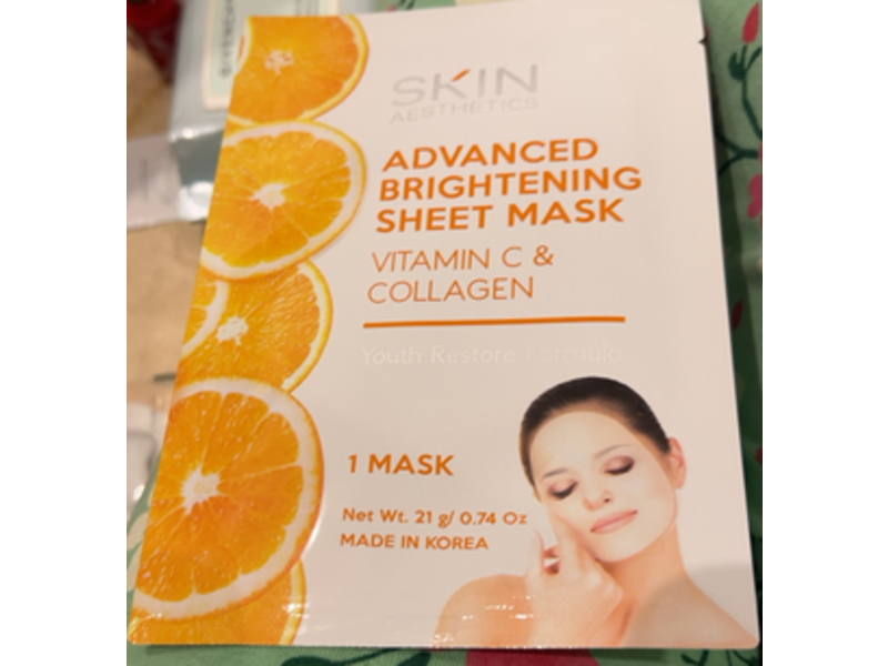 Skin Aesthetics Sheet Face Mask Advanced Brightening Sheet Mask, Vitamin C & Collagen, 0.74 oz/21 g, 5 Count