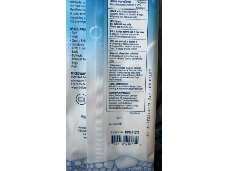 Med Pride Antiseptic Bathing Wipes, Aloe Extract, 8 Count