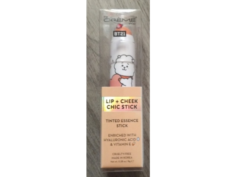 The Crème Shop Lip + Cheek Chic Stick Tinted Essence Stick, Hyaluronic Acid & Vitamin E, Peach, 0.28 fl oz/8 g