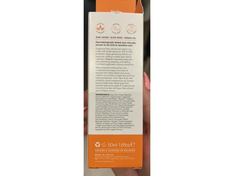 Green People Mineral Sun Cream, High SPF 30, 1.6 fl oz/50 mL