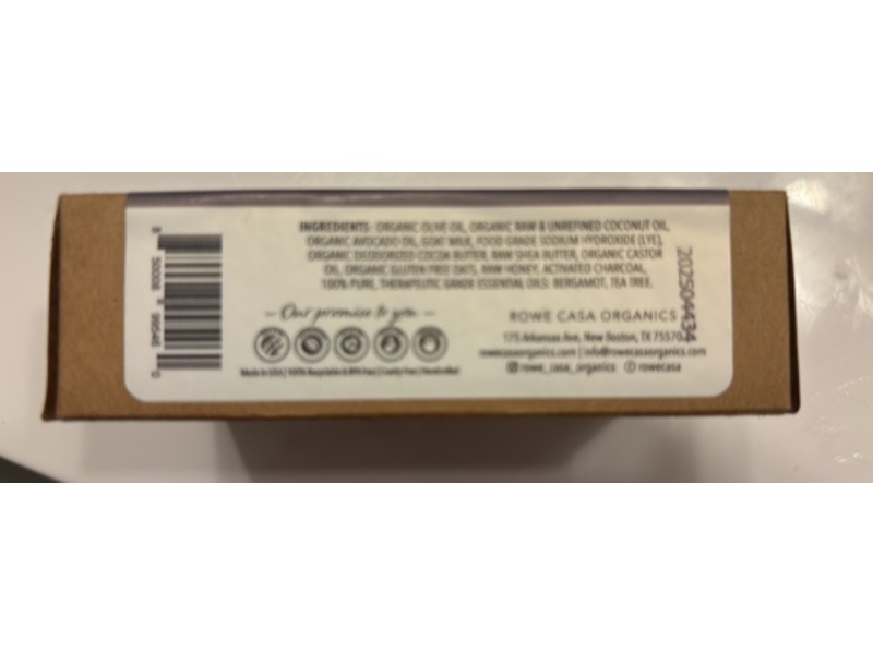 Rowe Casa Organics Body Care Collection Nourishing Bar Soap, Charcoal + Oatmeal, 4.5 oz/127.5 g