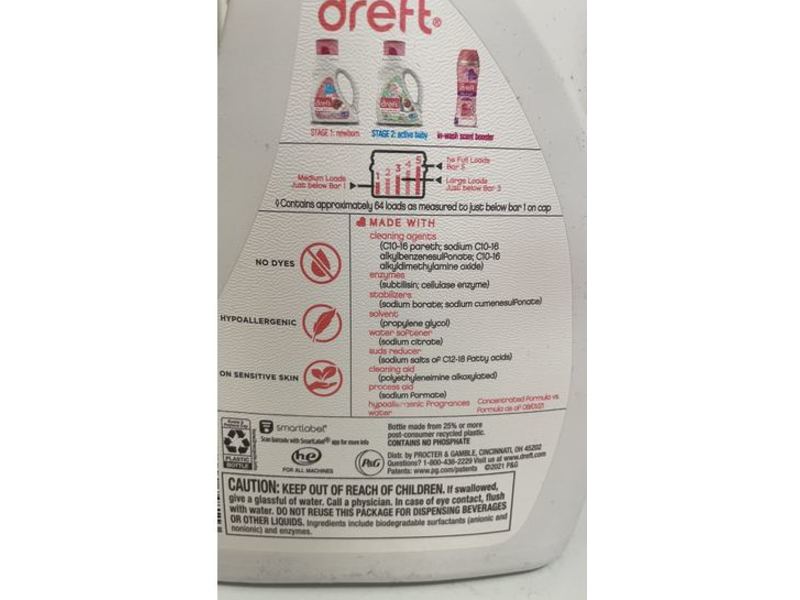 Dreft Stage 1: Newborn Liquid Laundry Detergent, Hypoallergenic, 64 Loads, 92 fl oz/2.72 L