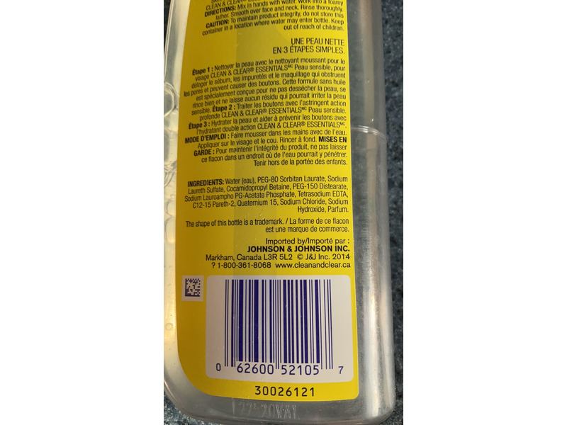 Clean & Clear Essentials Foaming Facial Cleanser, Sensitive, 8 fl oz/240 mL