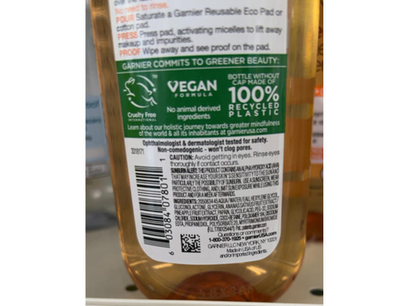 Garnier SkinActive Micellar Gentle Peeling Water Face Cleanser, PHA + Glycolic Acid, 13.5 fl oz/400 mL