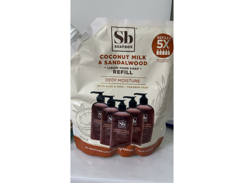 Soapbox Liquid Hand Soap Refill, Coconut Milk & Sandalwood, 64 fl oz/1.89 L