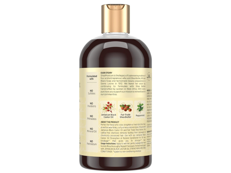 SheaMoisture Strengthen & Restore Shampoo, Jamaican Black Castor Oil, 13 fl oz/384 mL