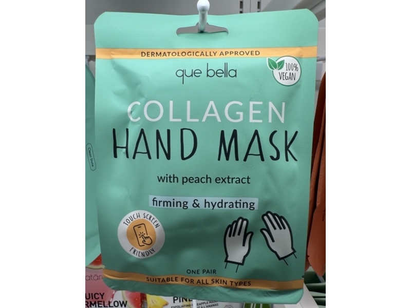 Que Bella Collagen Hand Mask, Peach Extract, 1 Pair