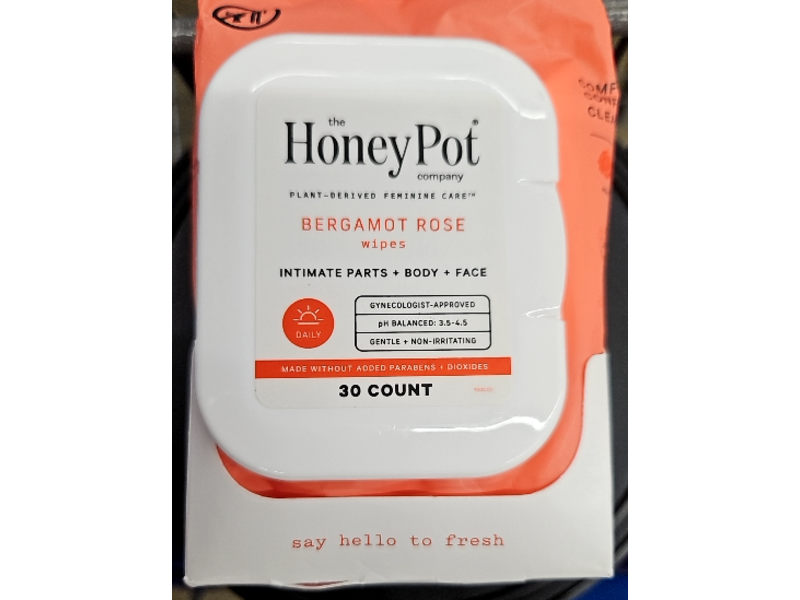 The Honey Pot Company Plant - Derived Feminine Care Wipes, Bergamot Rose, 30 Count