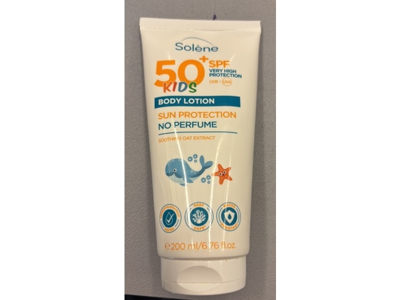 Solene Kids Body Lotion, SPF 50+ Soothing Oat Extract, 6.76 fl oz/200 mL