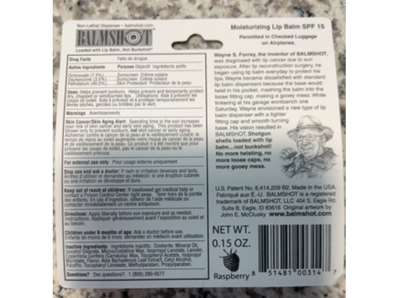 Balmshot Lip Balm, Raspberry, 0.15 oz/4.25 g