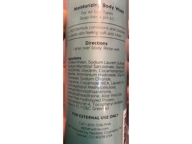 Alpha Skin Care Moisturizing Body Wash Sea Mist, Vitamin E, Aloe Vera & Glycolic Aha, 12 fl oz/354 mL