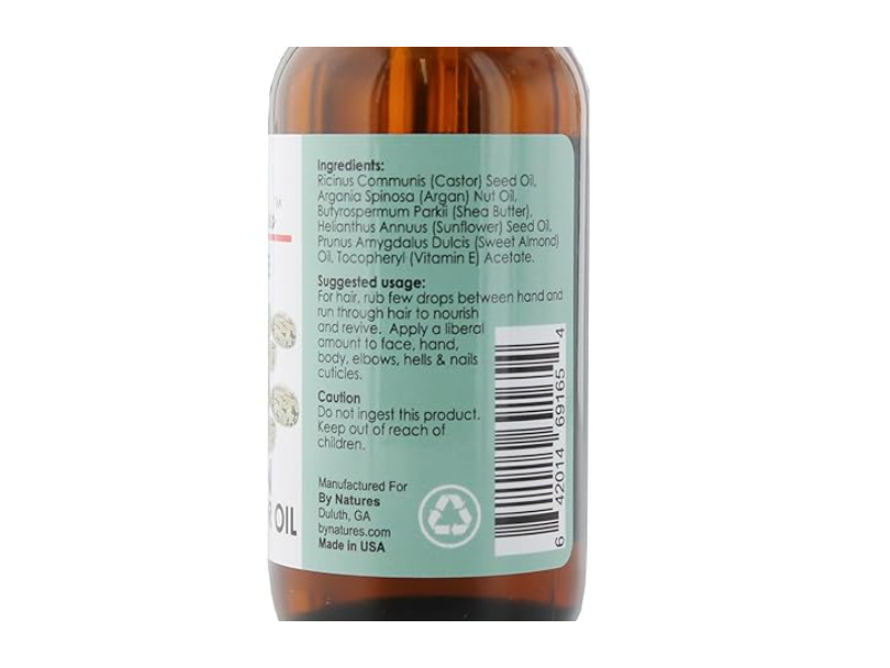 By Natures 100% Natural Moisturizing & Repairing, Argan + Black Castor Oil, 2 fl oz/59 mL