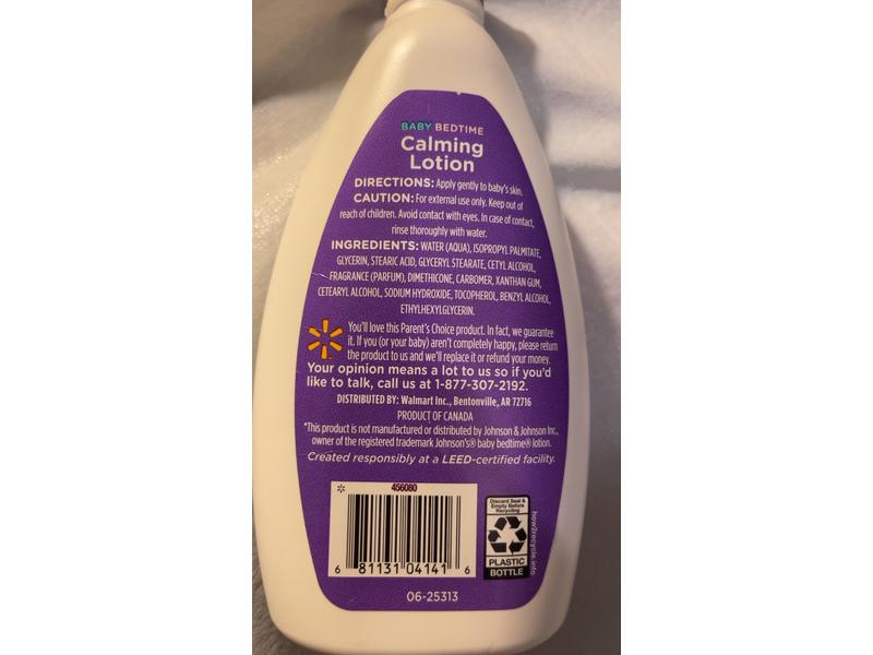 Parent's Choice Baby Bedtime Calming Lotion, Soft & Gentle, 13.6 fl oz/400 mL