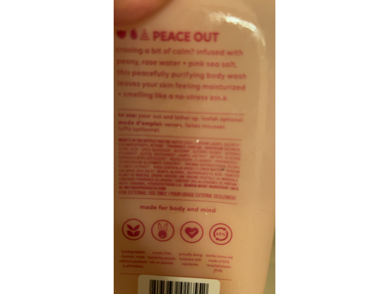 Method Pure Peace Body Wash, Peony + Rose Water + Pink Sea Salt, 18 fl oz/532 mL