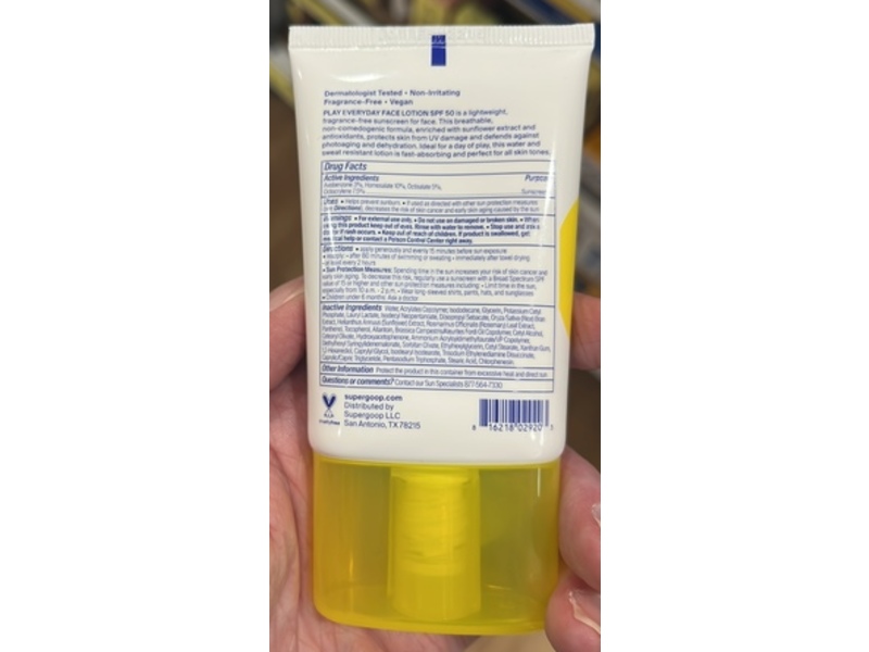 Supergoop Play Everyday Face Lotion Sunscreen, SPF 50, 1.7 fl oz/50 mL