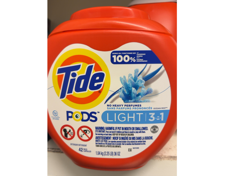Tide Light 3 In 1 Laundry Detergent Pods, Ocean Mist, 36 oz/1.04 kg, 42 Pacs