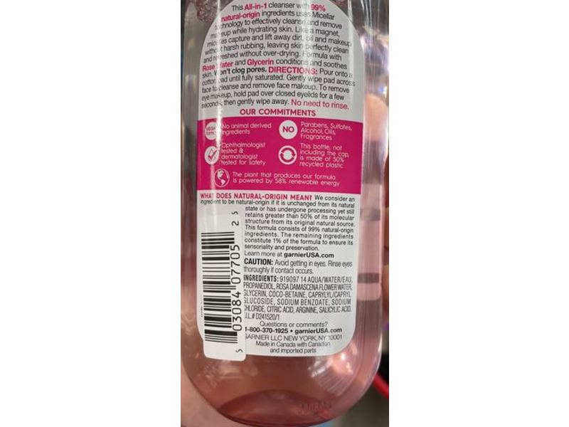 Garnier SkinActive Water Rose Micellar Cleansing Water, Rose Water + Glycerin, 13.5 fl oz/400 mL