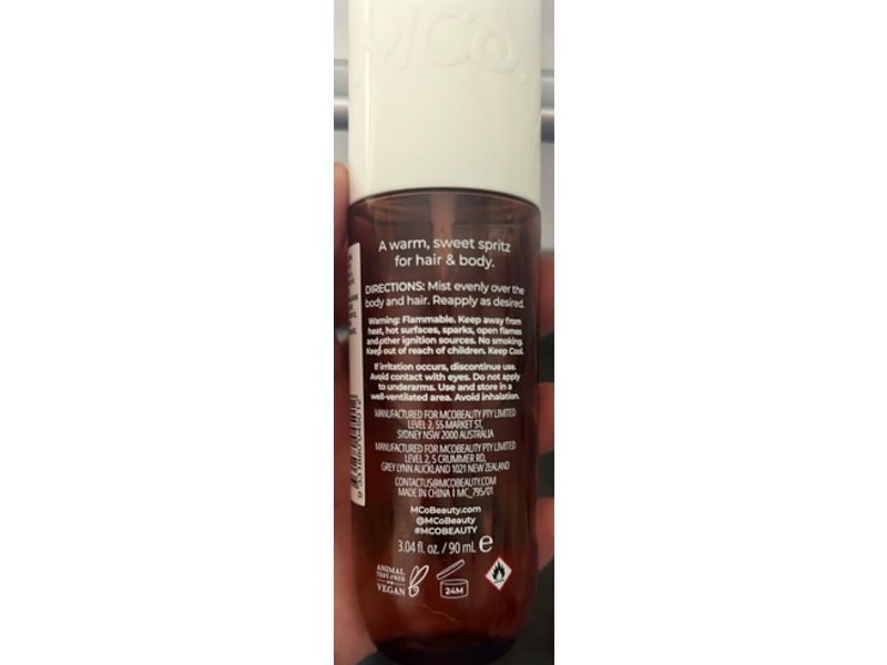MCoBeauty Burnt Sugar Fragrance Mist, Sweet Vanilla & Amberwood, 3.04 fl oz/90 mL