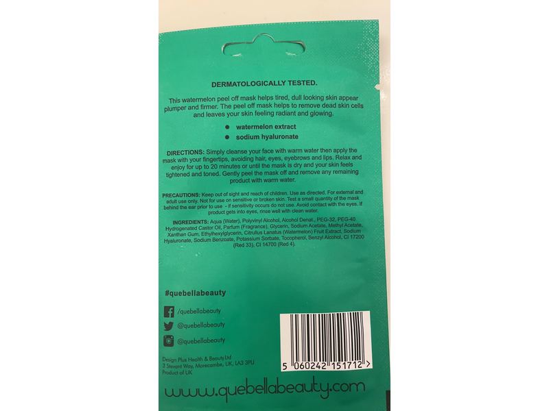 Que Bella Reviving Peel Off Face Mask, Watermelon, 0.35 oz/10 g