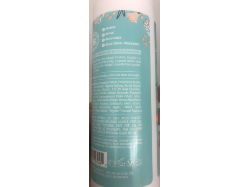 Schmidt's Natural Lily Of The Valley Body Wash, Argan Oil, Seaweed & Antioxidants, 16 fl oz/473 mL