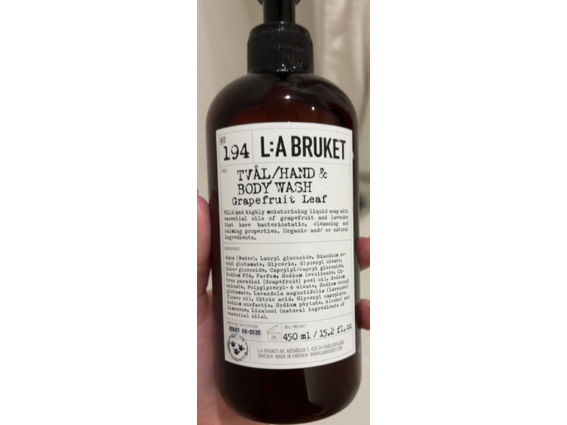 L:a Bruket Hand & Body Wash, No. 194, Grapefruit Leaf, 15.2 fl oz/450 mL