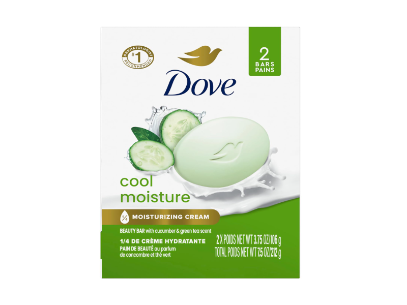 Dove Cool Moisture Beauty Bar, Cucumber & Green Tea Scent, 3.75 oz/106 g, Pack Of 2
