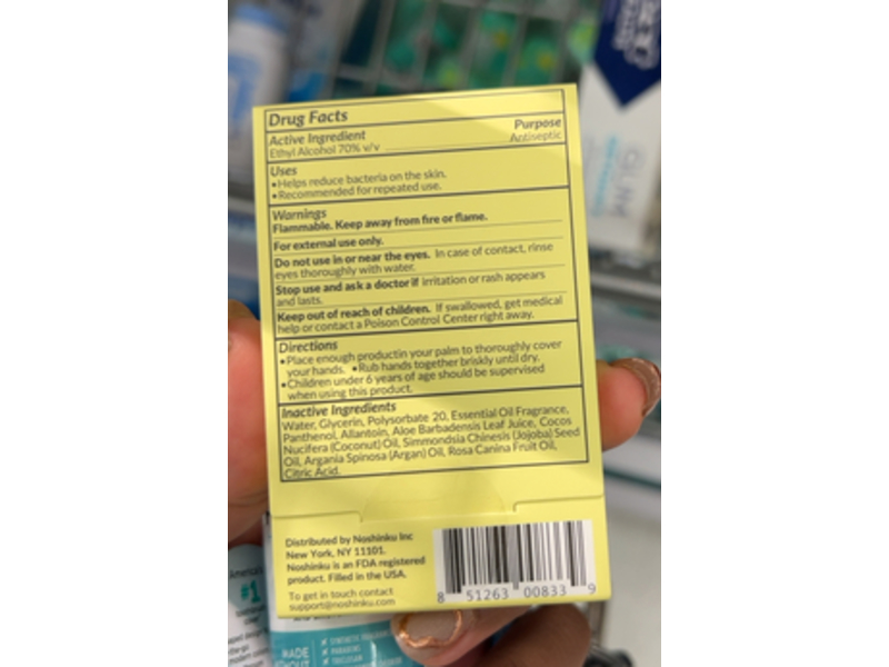 Noshinku Refillable Nourishing Hand Sanitizer, Limon, 0.67 oz/20 mL, Pack Of 3