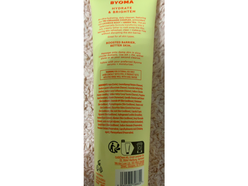 Byoma Creamy Jelly Cleanser, Tri - Ceramide Complex + Licorice Root + Green Tea, 2.02 fl oz/60 mL