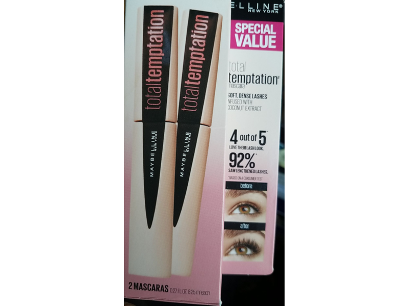 Maybelline Total Temptation Mascara, Blackest Black, 0.27 fl oz/8.25 mL, 2 Count