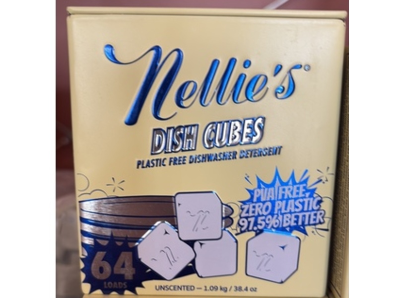 Nellie's Dish Cubes Plastic Free Dishwasher Detergent, Unscented, 64 Loads, 38.4 oz/1.09 kg
